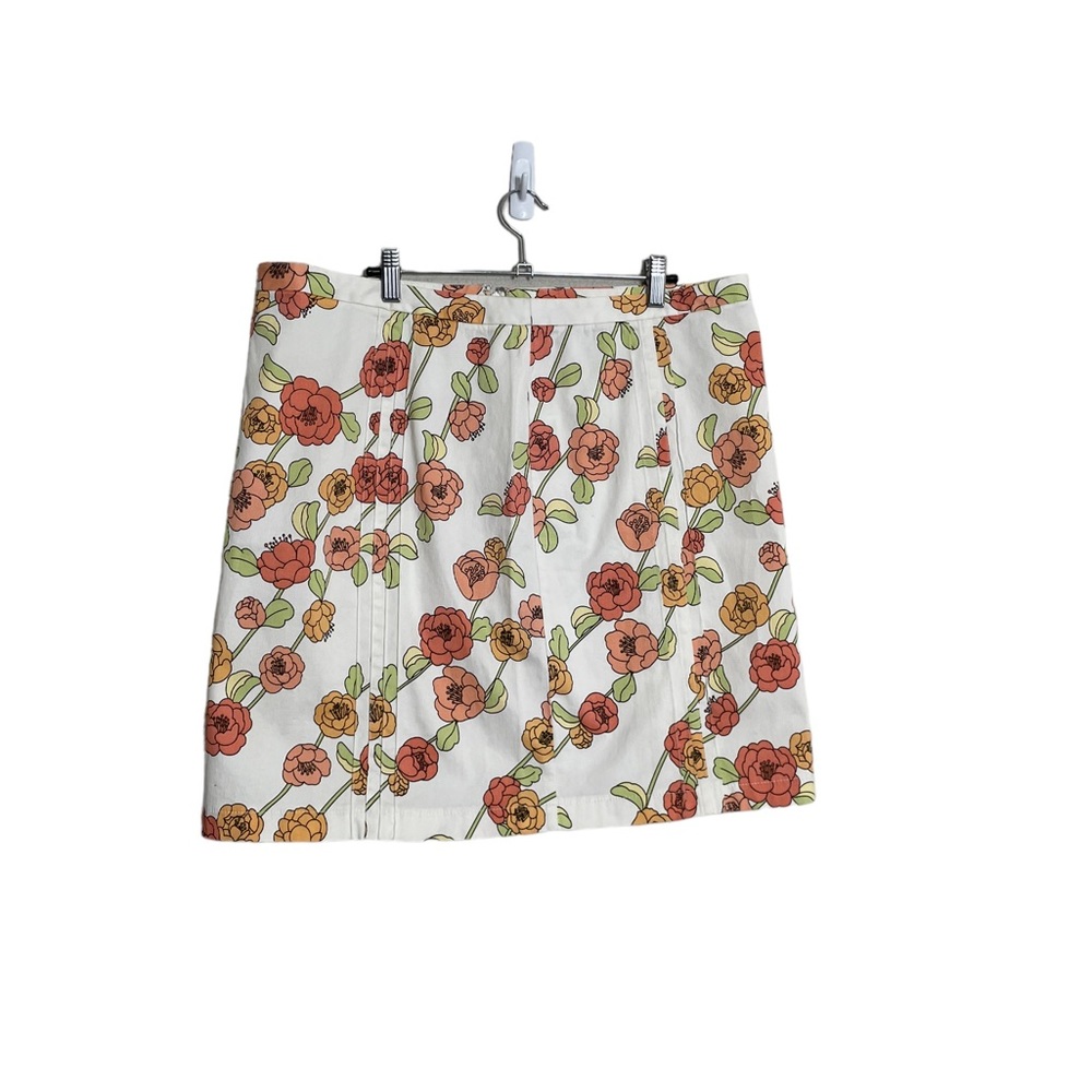 Floral Print White Mini Skirt with Pink and Yellow Blooms